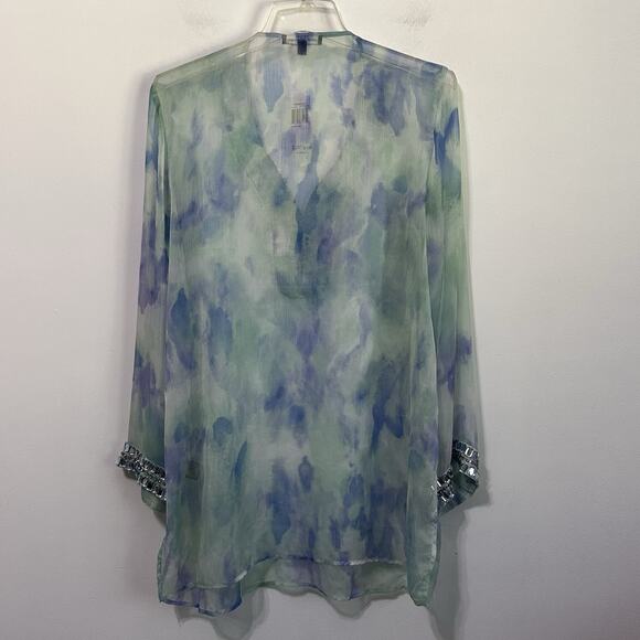 Adrienne Vittadini Sheer Tunic Top L Embellished Watercolor Swim Cover? NEW - Picture 10 of 10